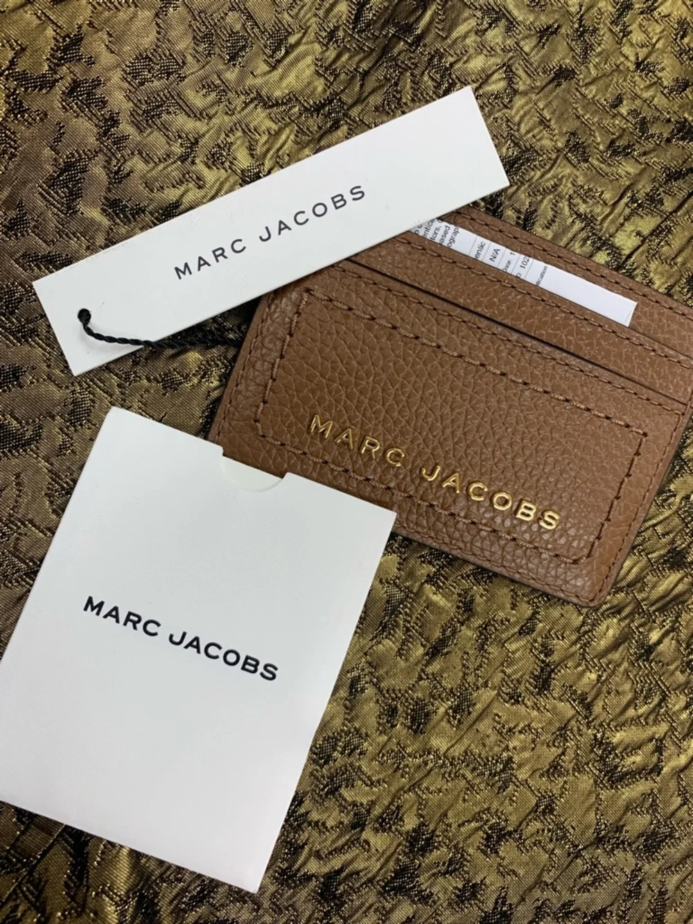 Marc Jacobs Tan Pebbled Leather Card Holder with Gold Logo